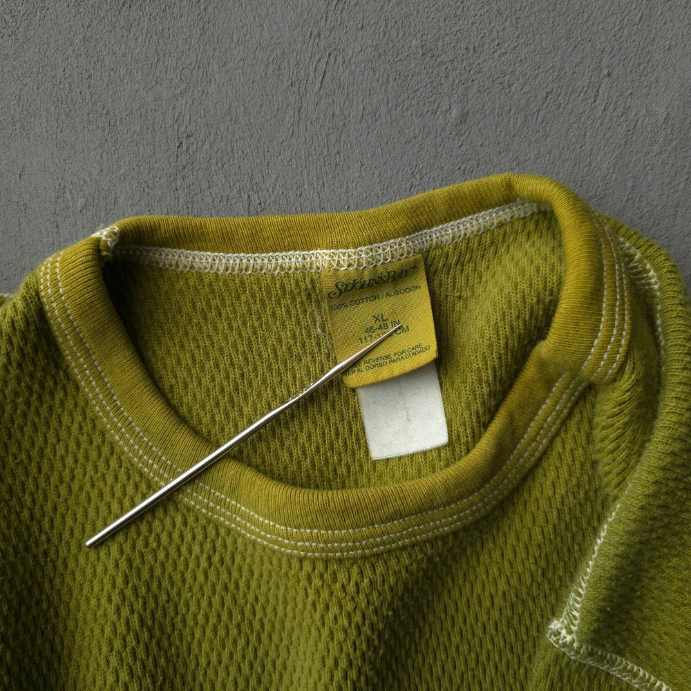 Vintage 90s St John's Bay Green Thermal T-shirt XL Made in USA Waffle Knit - Picture 5 of 8